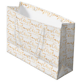 White and Gold Merry Christmas Word Art Große Geschenktüte