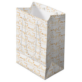 White and Gold Merry Christmas Word Art Mittlere Geschenktüte