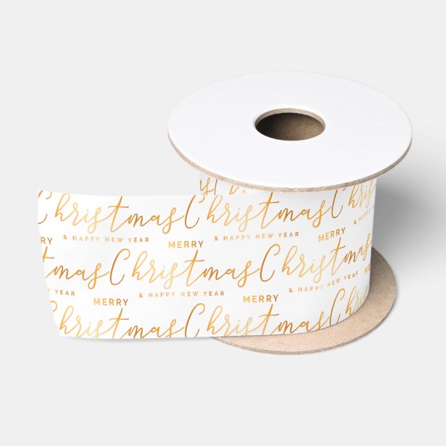 White and Gold Merry Christmas Word Art Satinband (Spule)