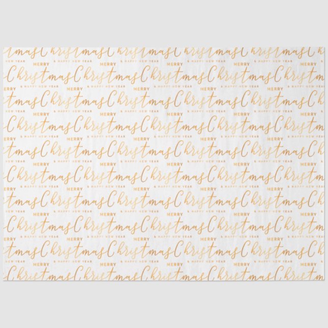 White and Gold Merry Christmas Word Art Seidenpapier (Vorderseite)