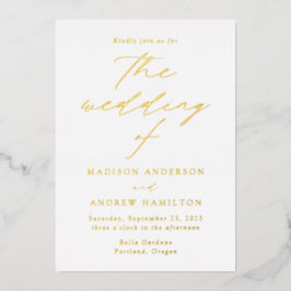 White and Gold Moderne Elegance Foto Hochzeit Folieneinladung