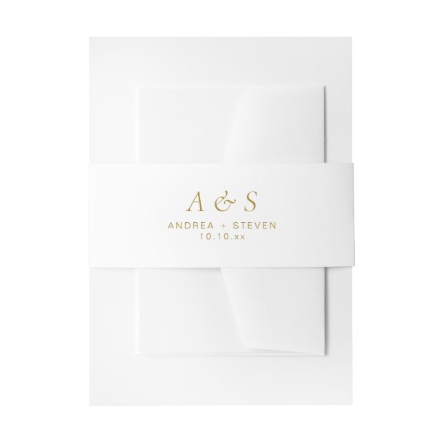 White and Gold Monogram Wedding Einladungsbanderole (Vorderseite Beispiel)