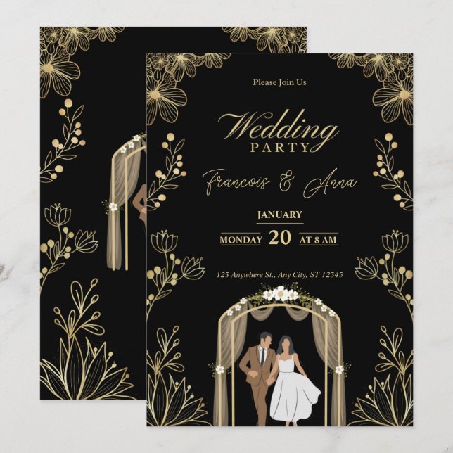 White and Gold Nikkah Einladung Digital Islamic I (Vorne/Hinten)