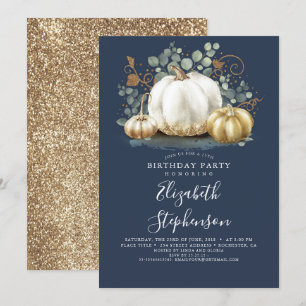 White and Gold Pumpkins Fall Harvest Birthday Invi Einladung