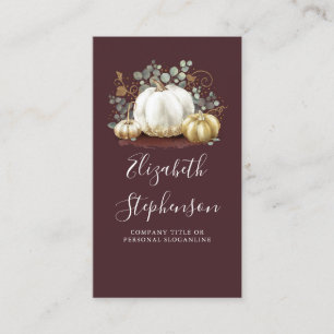 White and Gold Pumpkins Fall Harvest Burgundy Red Visitenkarte
