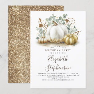 White and Gold Pumpkins Fall Harvest Geburtstag Einladung