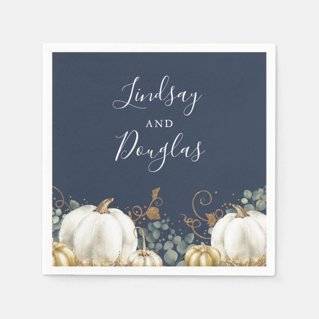 White and Gold Pumpkins Fall Harvest Wedki Napki Serviette (Vorderseite)