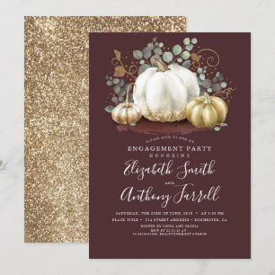 White and Gold Pumpkins fallen Engagement Party Einladung