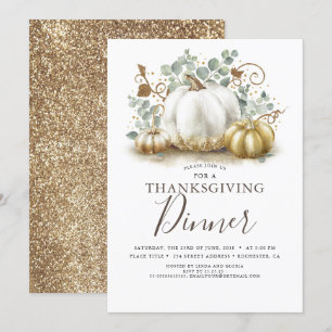 White and Gold Pumpkins Herbst Erntedank Dinner Einladung