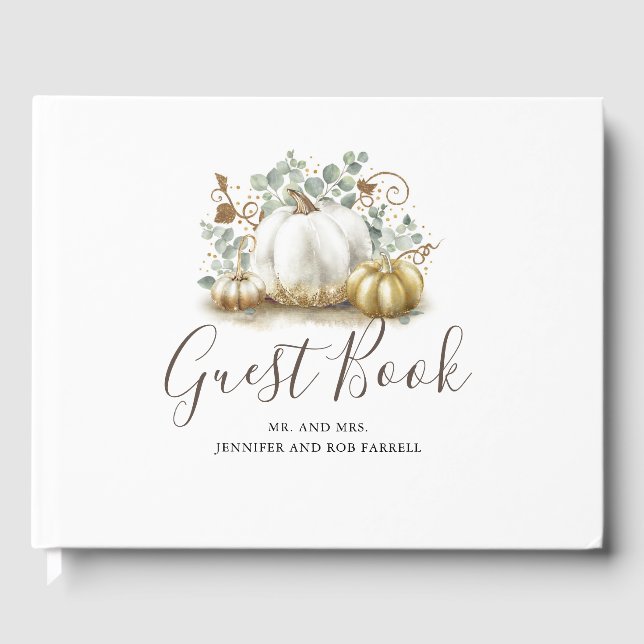 White and Gold Pumpkins Hochzeit im Herbst Gästebuch (Vorderseite)