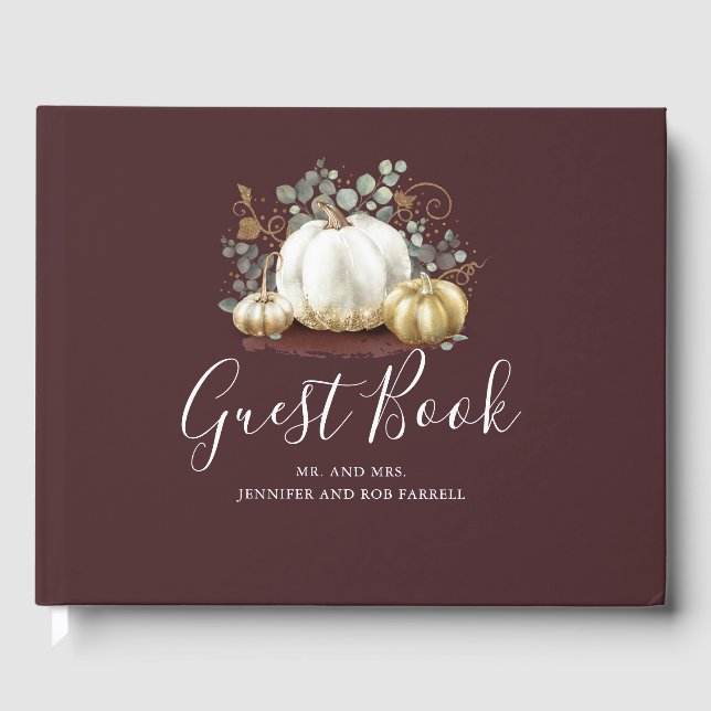 White and Gold Pumpkins Hochzeit im Herbst Gästebuch (Vorderseite)
