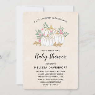 White and Gold Pumpkins Watercolor Kinderdusche Einladung