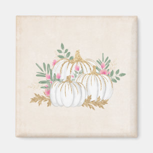 White and Gold Pumpkins Watercolor Magnet