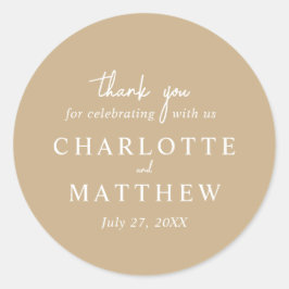 White and Gold Script Vielen Dank für Ihr Hochzeit Runder Aufkleber