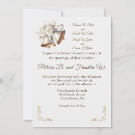 White and Gold Wedding Bells Wedding Invitation Einladung