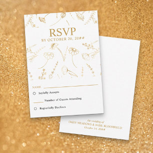 White and Gold Wildblume Sketch Wedding RSVP Karte