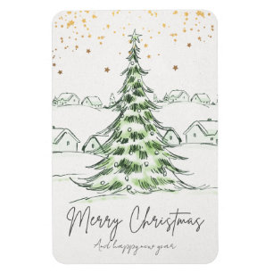 White and Green Hand drawn Cute Merry Christmas an Magnet