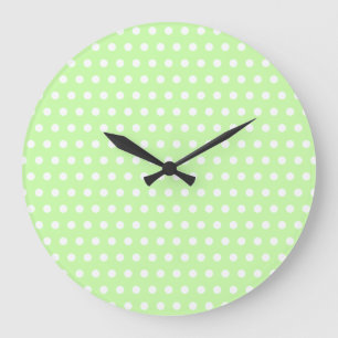 White and Green Polka Dot Pattern. Spotty. Große Wanduhr