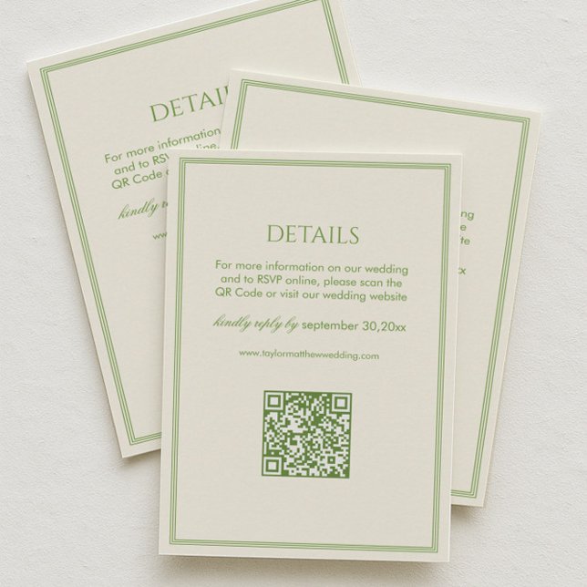 White and Green Wedding Details Qr Code Begleitkarte (Von Creator hochgeladen)