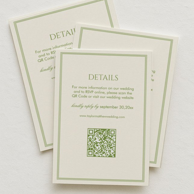 White and Green Wedding Details Qr Code Begleitkarte (Von Creator hochgeladen)