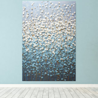 White and Light Blue Blossoms on Gradient Abstract Leinwanddruck