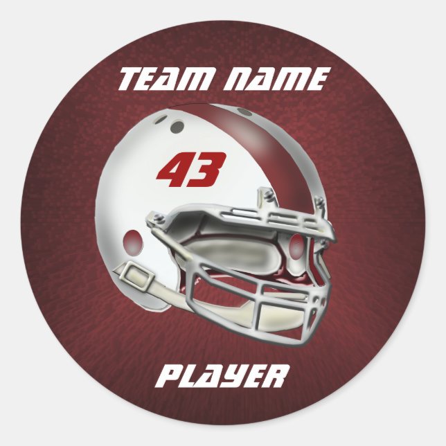 White and Maroon Football Helmet Runder Aufkleber (Vorderseite)