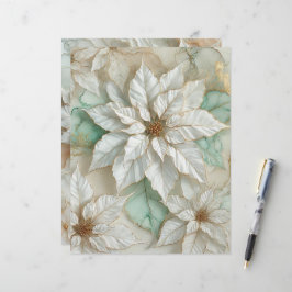 White and Minze Alcohol Ink Poinsettia Scrapbook