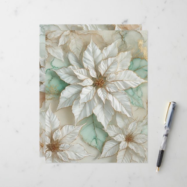 White and Minze Alcohol Ink Poinsettia Scrapbook (Vorderseite/Rückseite Beispiel)