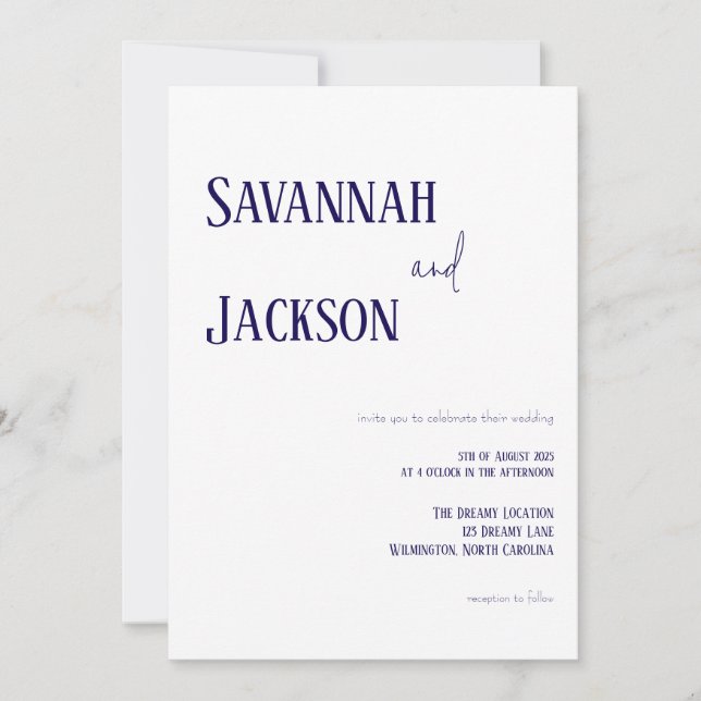 White and Navy Modern Elegant Wedding Invitation (Devant)
