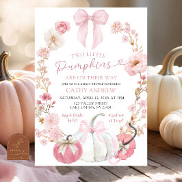  White and Pink Bow Coquette Twins Pumpkin Floral  Einladung