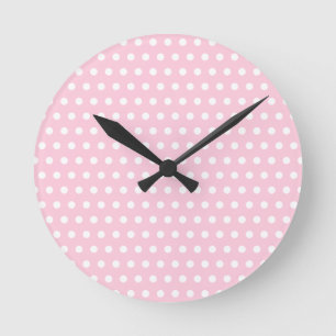 White and Pink Polka Dots Pattern. Runde Wanduhr