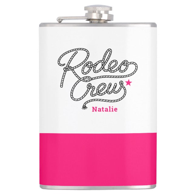 White and Pink Rodeo Crew Western Bachelorette Flachmann (Vorderseite)