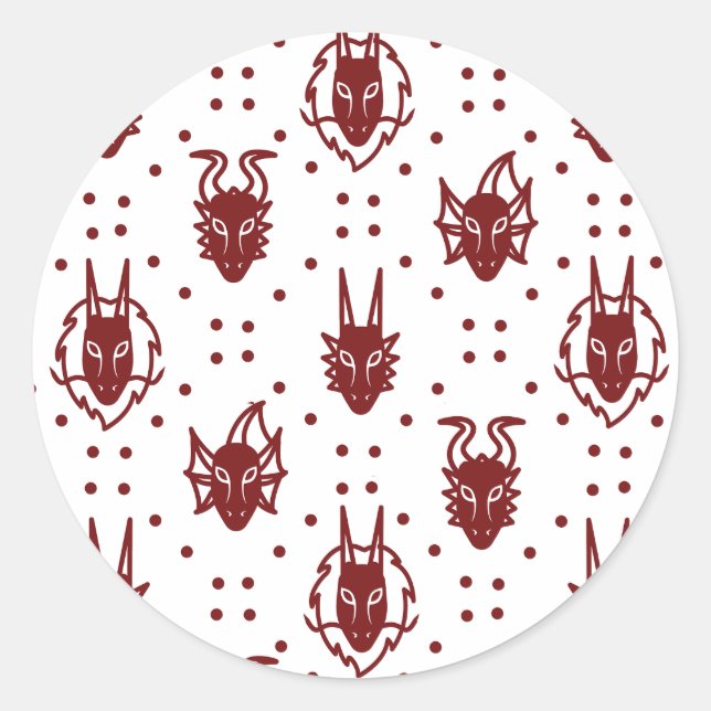 White and Red Crimson Fantasy Dragon Dot Pattern Runder Aufkleber (Vorderseite)