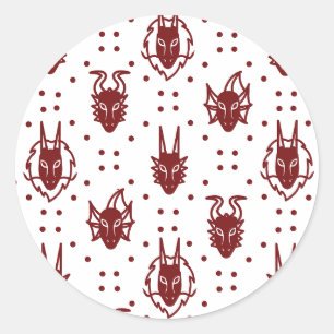 White and Red Crimson Fantasy Dragon Dot Pattern Runder Aufkleber