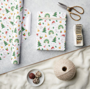 White and Red Doodle Niedlich Frohe Weihnachten Geschenkpapier