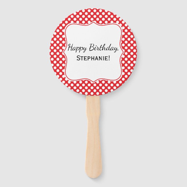 White and Red Polka Dot Birthday Fächer (Vorderseite)