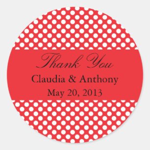 White and Red Polka Dot Wedding Vielen Dank Runder Aufkleber