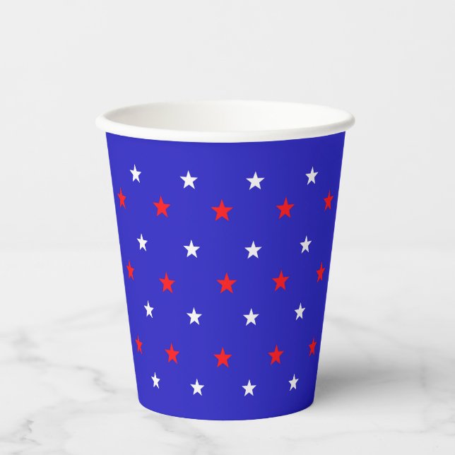 White and Red Stars - Starry Sky Pattern Pappbecher (Vorderseite)