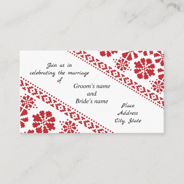 White and Red Tatreez Hochzeitskarte Begleitkarte (Vorderseite)