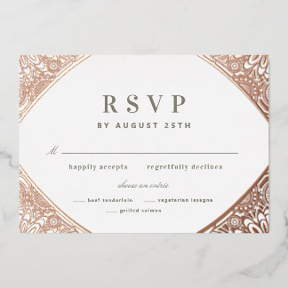White and Rose Gold Arabesque Foil Einladung