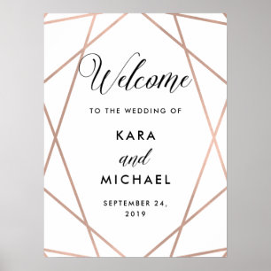 White and Rose Gold Diamond Wedding Willkommen Poster