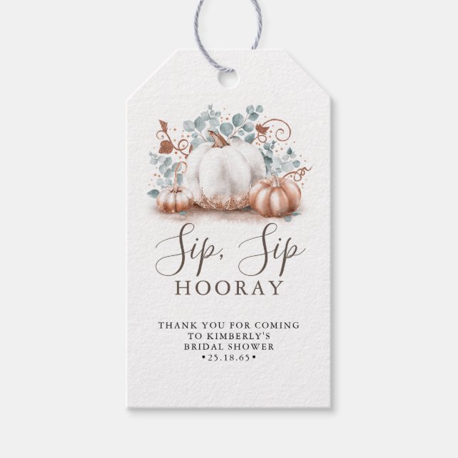 White and Rose Gold Pumpkin Fall Sip Hooray Geschenkanhänger (Vorderseite)