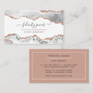 White and Rosen Gold Agate Business Card Visitenkarte