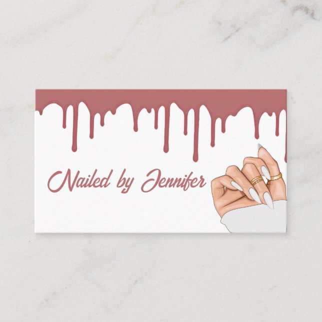 White and Rosen Gold Nail Tech Business Card Visitenkarte (Vorderseite)