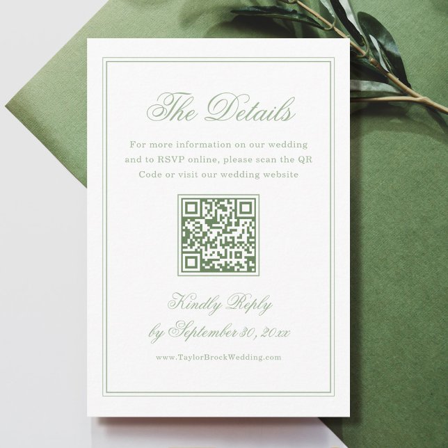 White and Sage Green Wedding Details Qr Code Begleitkarte (Von Creator hochgeladen)