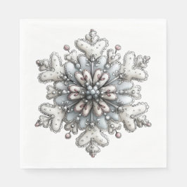 WHITE AND SILVER HOLIDAY WINTER SNOWFLAKES SERVIETTE