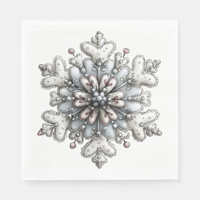 WHITE AND SILVER HOLIDAY WINTER SNOWFLAKES SERVIETTE (Vorderseite)