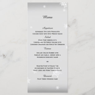 White and Silver Snowflake Wedding Menu Menükarte