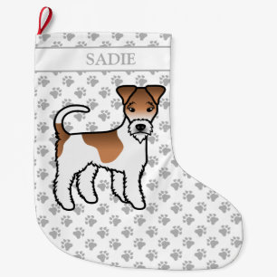 White and Tan Wire Fox Terrier Niedlicher Hund und Großer Weihnachtsstrumpf