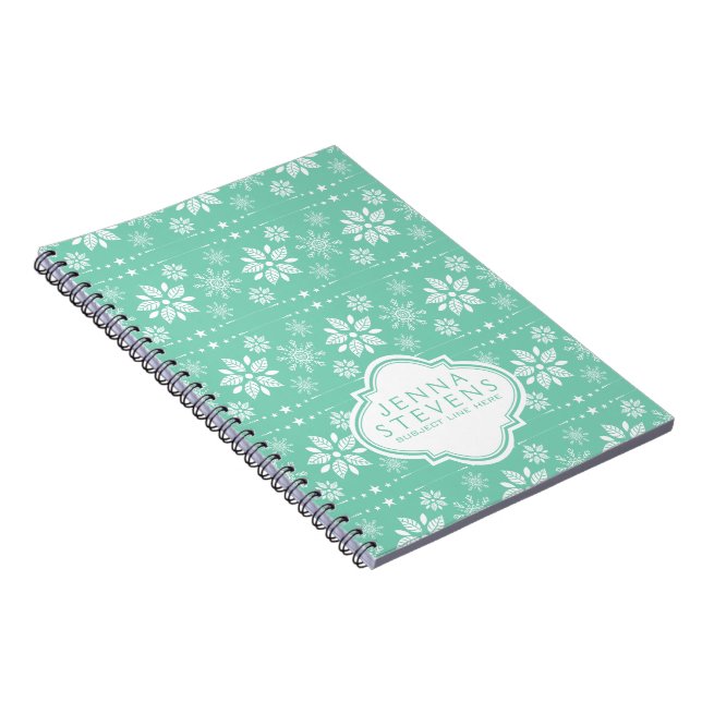 White And Teal Christmas Snowflakes Pattern Notizblock (Rechte Seite)